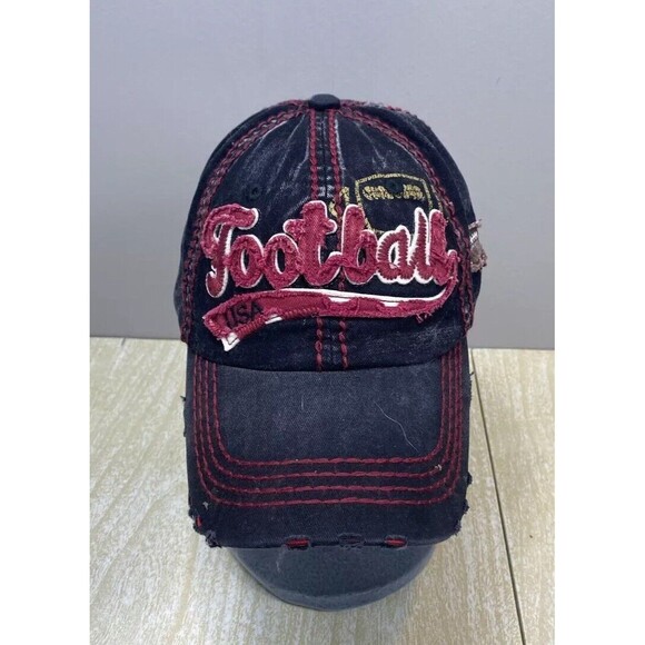 Kbethos Vintage Football One Size Distressed Black And Red Cap Hat - Picture 1 of 8